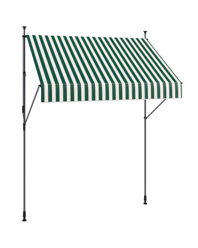  Tenda da Sole 2x1.2 m con Supporti Regolabili e Manovella, in Alluminio, Metallo e Poliestere, Verde e Bianco