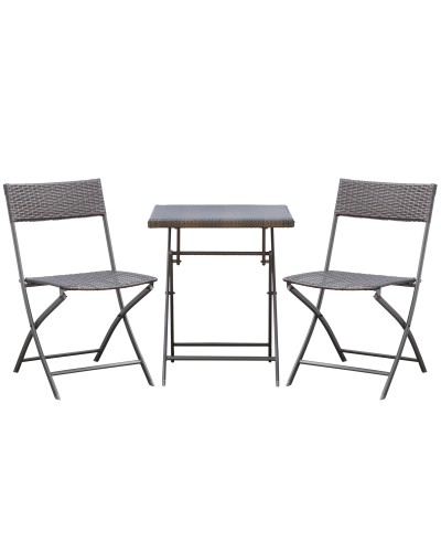  Set da Giardino Pieghevole da 3 Pezzi in Rattan PE e Metallo, Set 2 Sedie e Tavolino da Caffè, Protezione dai Raggi UV, Set di 