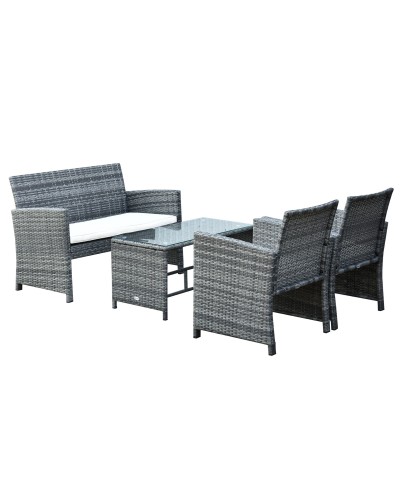  Set Mobili 4 Pezzi Divanetto 2 Poltrone Tavolino da Giardino Metallo, Rattan 108.5 x 61.5 x76.5 cm