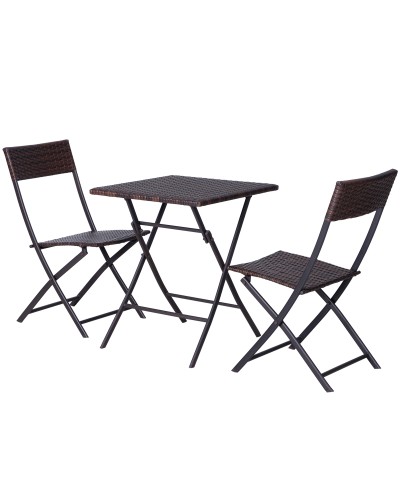  Set da Giardino Pieghevole da 3 Pezzi in Rattan PE e Metallo, Set 2 Sedie e Tavolino da Caffè, Protezione dai Raggi UV, Set di 