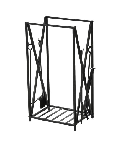  Portalegna da Interno ed Esterno in Acciaio con 4 Attrezzi Inclusi, Capacità 100kg 46x30x76cm Nero