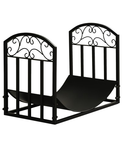  Portalegna da Interno ed Esterno in Metallo con Ripiano Curvo, Fino 60kg di Legna, Nero, 60.5x36x46.5cm