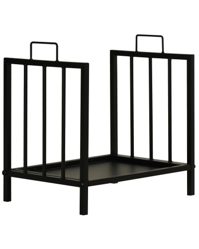Indoor & Outdoor Metal Firewood Rack with 2 Handles and Raised Base, 39x32.5x46cm, Black
