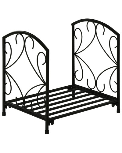  Portalegna per Camino da Interno ed Esterno in Metallo, 50kg di Legna, 39.5x31.5x39.5cm - Nero