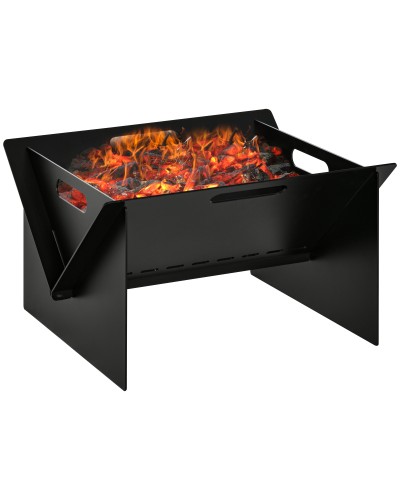  Braciere da Giardino in Acciaio Quadrato con Maniglie, 50x45x30cm, Nero