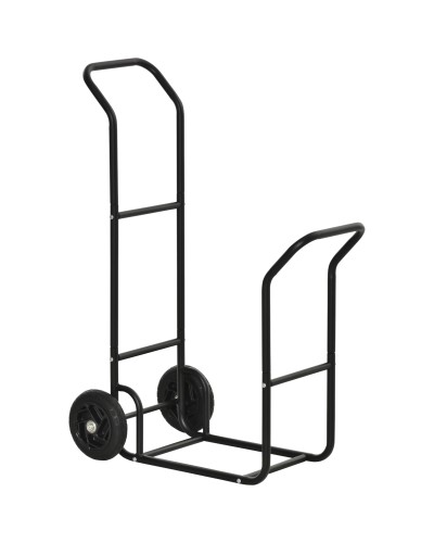  Carrello Portalegna in Acciaio con 2 Ruote per Interno ed Esterno, 77x42x105 cm, Nero