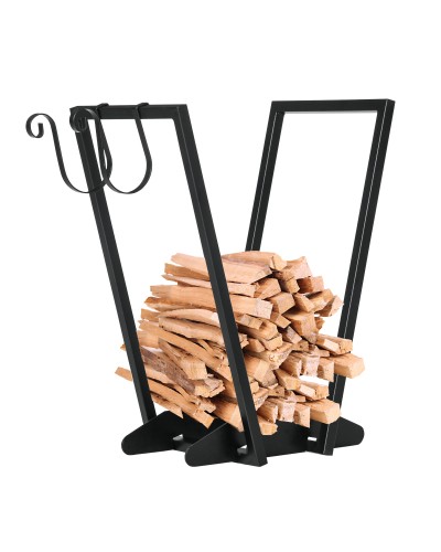  Scaffale Portalegna con Ganci da Esterno e Interno in Acciaio, 45x32x58cm, Nero