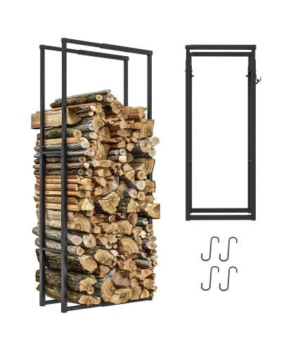  Portalegna da Interno ed Esterno Regolabile in Metallo con Ganci a S, 40-65x25x100-150 cm, Nero