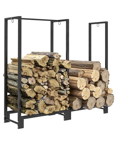  Portalegna per Camino a 2 Sezioni in Acciaio con 6 Gambe e 3 Anelli, 123x32x115 cm, Nero