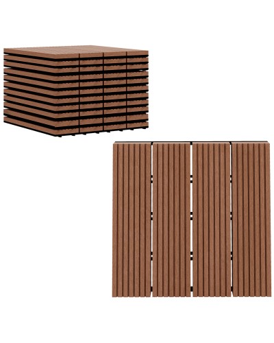  Set 11 Piastrelle per Esterni ad Incastro Antiscivolo in HDPE Riciclato, 30x30x2.2 cm, Marrone