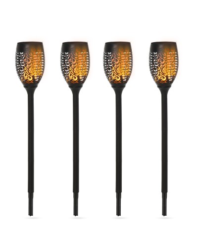  Set 4 Faretti da Esterno LED a Energia Solare con 4 Picchetti, in Plastica, Ø12x72 cm, Nero