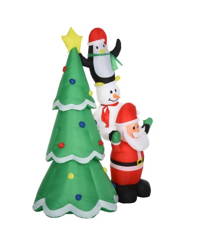  Albero di Natale Gonfiabile Gigante 243cm con Luci a Led e Babbo Natale, Decorazione Natalizia da Esterno Impermeabile