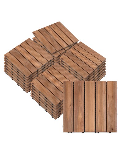  Piastrelle per Esterni Pavimento in Legno, Set 27 Pezzi Montaggio a Incastro, 30x30x2.5cm