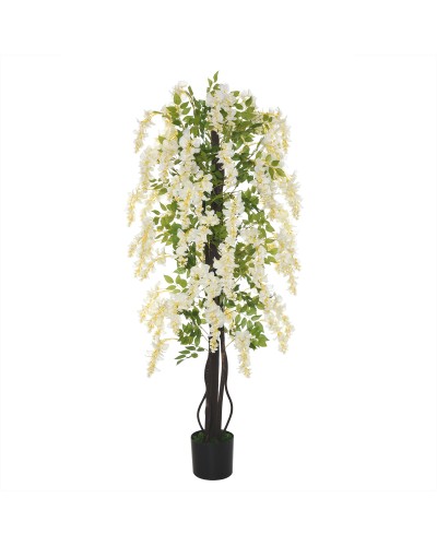  Pianta Artificiale Glicine Bianco Finto con Vaso per Interni ed Esterni, Bianco e Verde Ф24 x 165cm