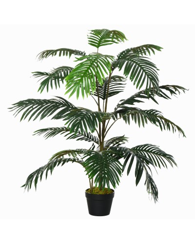 Palma in Plastica Decorativa con 20 Foglie, Pianta Finta con Vaso per Interno ed Esterno Alta 140cm