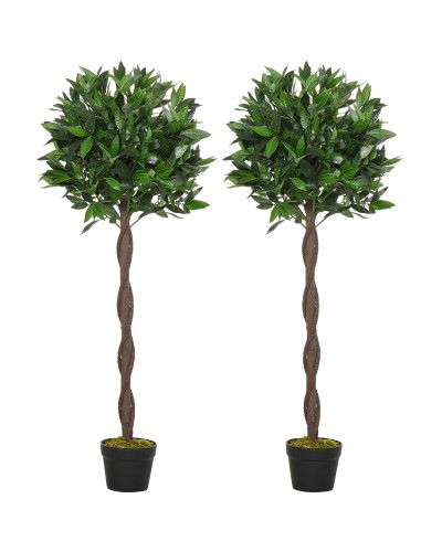  Set di 2 Alberi di Alloro in Vaso, Piante Finte in Plastica Altezza 120cm per Interni ed Esterni
