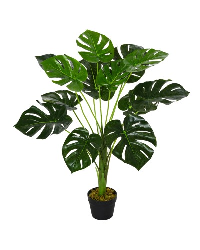  Monstera Artificiale in Plastica con 13 Foglie, Pianta Finta con Vaso per Interno ed Esterno Alta 85cm