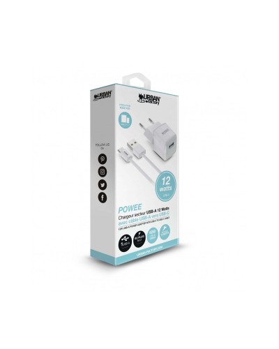 Seinälatu + USB-C Kaapeli Urban Factory PSC25UF Valkoinen 12 W