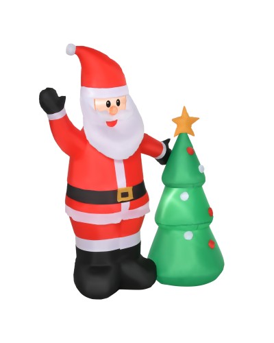  Babbo Natale Gonfiabile 150cm con Albero, Decorazione Natalizia per Esterno con Luci a LED, in Poliestere Impermeabile IP44