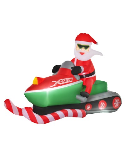  Babbo Natale Gonfiabile su Motoslitta 160cm con Luci LED Integrate, Decorazione Natalizia da Esterno, Verde e Rosso