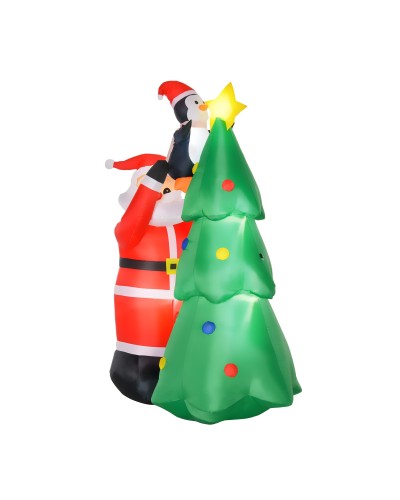 Babbo Natale Gonfiabile con Albero e Pinguino, Altezza 180cm, Luci LED e Gonfiatore