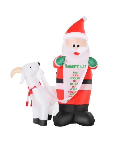  Babbo Natale Gonfiabile con Capretta e Luci LED Integrate per Esterno 135x85x180cm