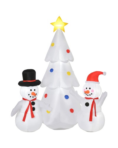Inflatable Christmas Tree with Snowmen, 185cm Height, LED Lights and Inflator