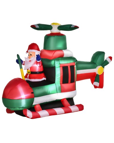 Inflatable Santa on Helicopter 107cm with 4 LED Lights and Inflator, Outdoor Christmas Decoration