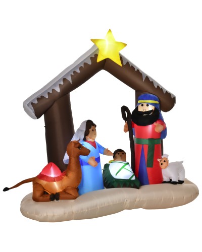  Presepe di Natale Gonfiabile 183cm con 5 Luci LED e Gonfiatore Integrati, Decorazione Natalizia da Esterno