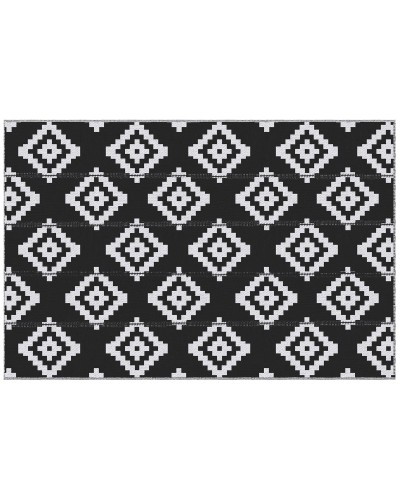 Reversible Outdoor Rug for Balcony and Terrace with Geometric Pattern, 2.74x1.82 m, Black and White