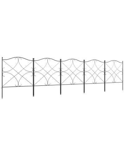 5-Panel Metal Outdoor Fence with Stakes, 305x62 cm, Black