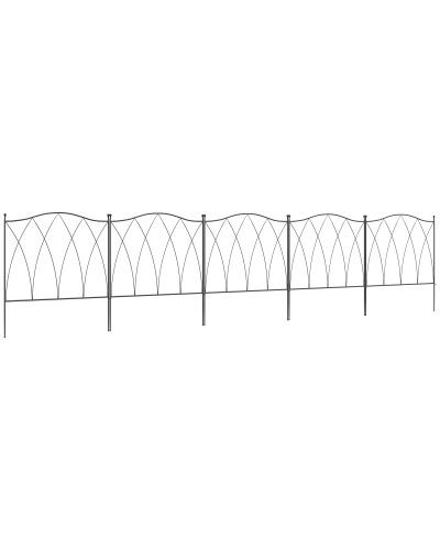 5-Panel Metal Outdoor Fence with Ties, 305x62 cm, Black