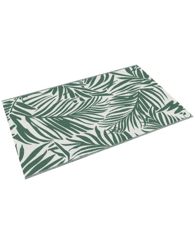 Reversible Outdoor Rug for Balcony and Terrace with Leaf Design, 152x243 cm, Green and White