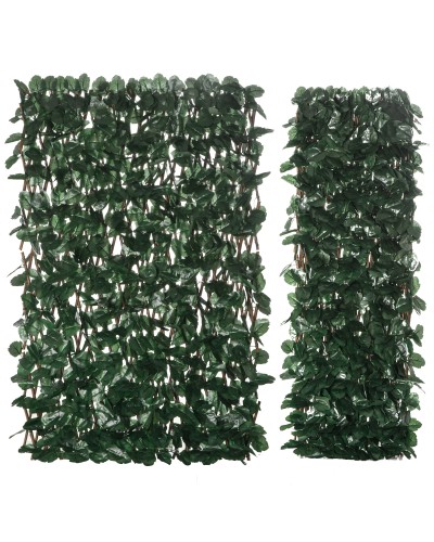  Siepe Artificiale a 2 Sezioni da 356 Foglie di Edera, in Poliestere e Rattan, 200x100 cm, Verde e Marrone