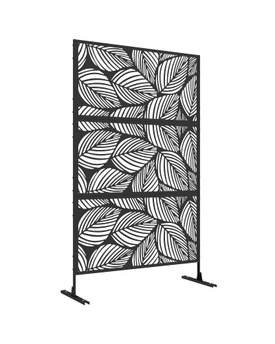 Decorative Outdoor Privacy Screen in Perforated Steel with Leaf Design, 122x198cm, Black