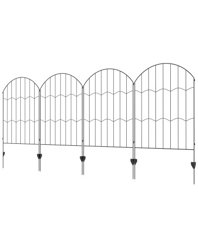 Black Steel 4-Panel Outdoor Fence with 8 Ground Stakes, 348x110 cm