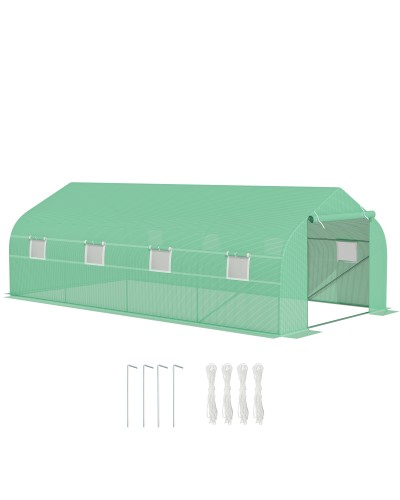  Serra a Tunnel con 8 Finestrelle Laterali e Ingresso Avvolgibile, in PE e Acciaio, 6x3x2 m, Verde