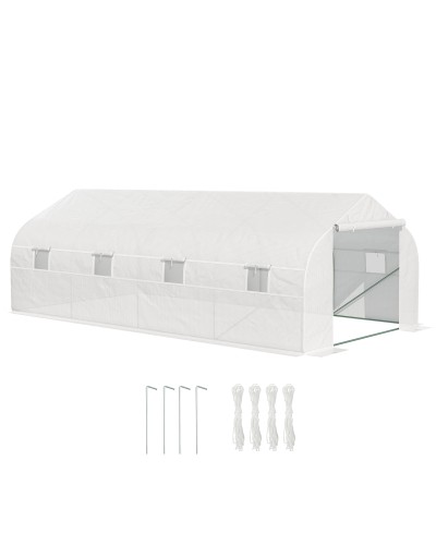 6x3x2m Greenhouse for Garden with 8 Windows and Roll-Up Door, Steel and PP, Green