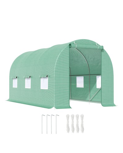 4.5x2x2m Garden Tunnel Greenhouse with Arched Roof, PE and Metal, Green