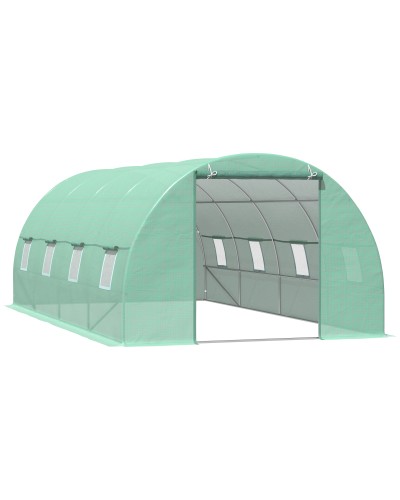 Tunnel Greenhouse for Plants, Outdoor Vegetable Garden Greenhouse with Roll-Up Door and 8 Windows, 6x3x2 m, Steel and PE, Green