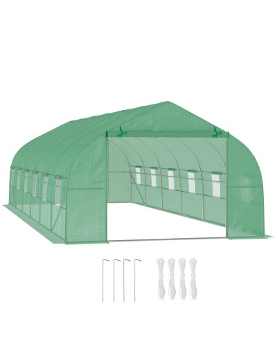  Serra da Giardino a Tunnel 8x3x2m in PE e Acciaio con Porta Avvolgibile e Finestre, Verde
