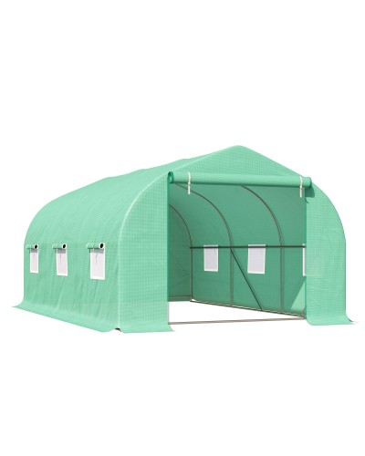  Serra per Orto a Tunnel 4.5x3x2m con Tetto Spiovente in PE e Tubi d'Acciaio Verde Scuro