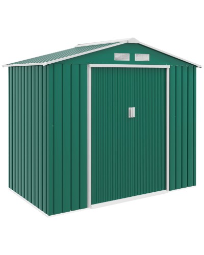 Casetta da Giardino Porta Utensili in Lamiera con Porte Scorrevoli, 213x130x185cm, Verde