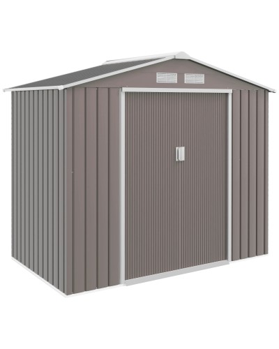  Casetta da Giardino Porta Utensili in Lamiera con Porte Scorrevoli, 213x130x185 cm, Grigio