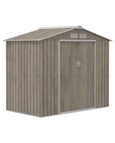  Casetta da Giardino in Metallo con Prese d'Aria e Doppia Porta Scorrevole, 2.1x1.3m, Marrone Chiaro