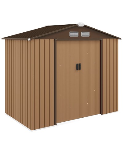  Casetta da Giardino Porta Utensili in Lamiera con Porte Scorrevoli, 213x130x185cm, Giallo