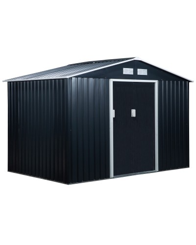 4.9 m² Garden Shed with Foundation, 4 Vents & 2 Sliding Doors, Steel Sheet Tool Shed, 27
