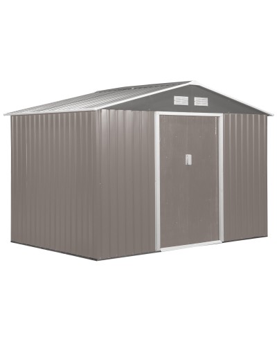  Casetta da Giardino con Doppie Porte Scorrevoli in Lamiera di Acciaio, Capanno da Giardino in Acciaio, 277x195x192cm, Grigia