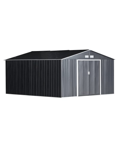 12.4m² Garden Shed with Foundation, 4 Vents & 2 Sliding Doors, Steel Sheet Tool Storage, 34