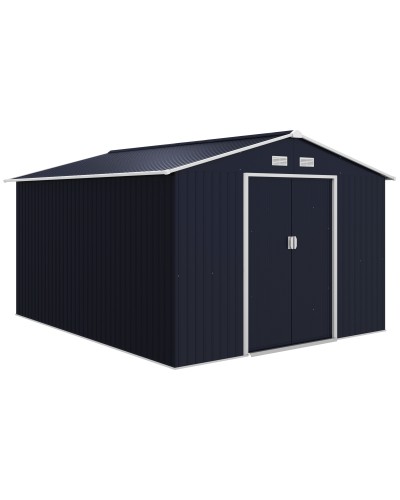  Casetta da Giardino con 2 Porte Scorrevoli e 4 Prese d'Aria, in Acciaio, 322x277x192 cm, Grigio